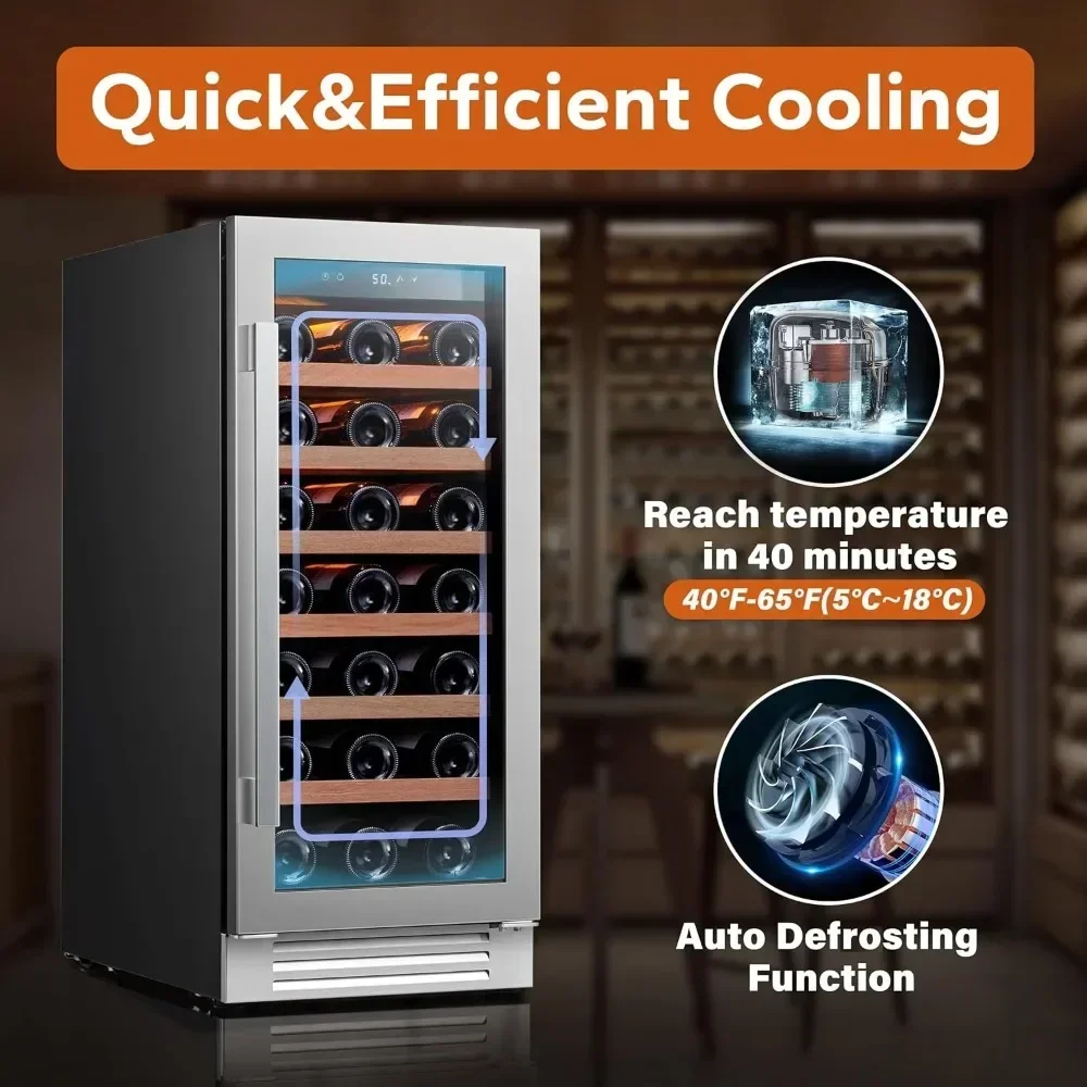 Kulkas Anggur 15 Inci, Kulkas Pendingin Anggur 33 Botol, 40-65 ° Pintu Kaca Kulkas Anggur F, Kulkas Anggur 3 LED