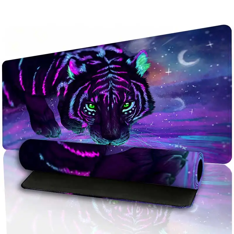 XXL Neon Galaxy Tiger Mouse Pad Fantasy Starry Sky Crescent Moon Desk Mat Non-Slip Rubber Gaming Mousepad Laptop Keyboard Mat