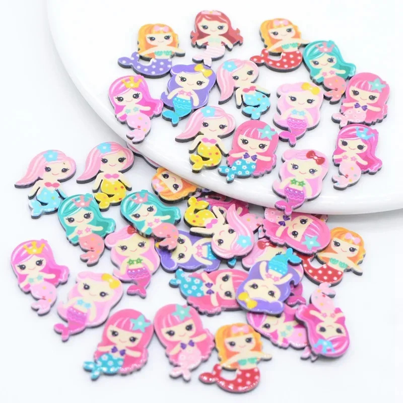 50Pcs Mermaid Flat Back Planar Resin Princess Cartoon DIY Acrylic Ear Studs Accessories for DIY Mobile Phone Case Headband