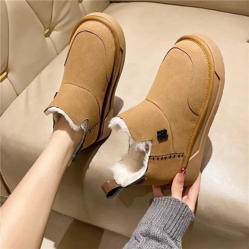 Shoes for Women 2023 New Sleeve Women's Boots Winter Round Toe Plush Fleece for Warmth Short Barrel Platform Snow Boots Zapatos