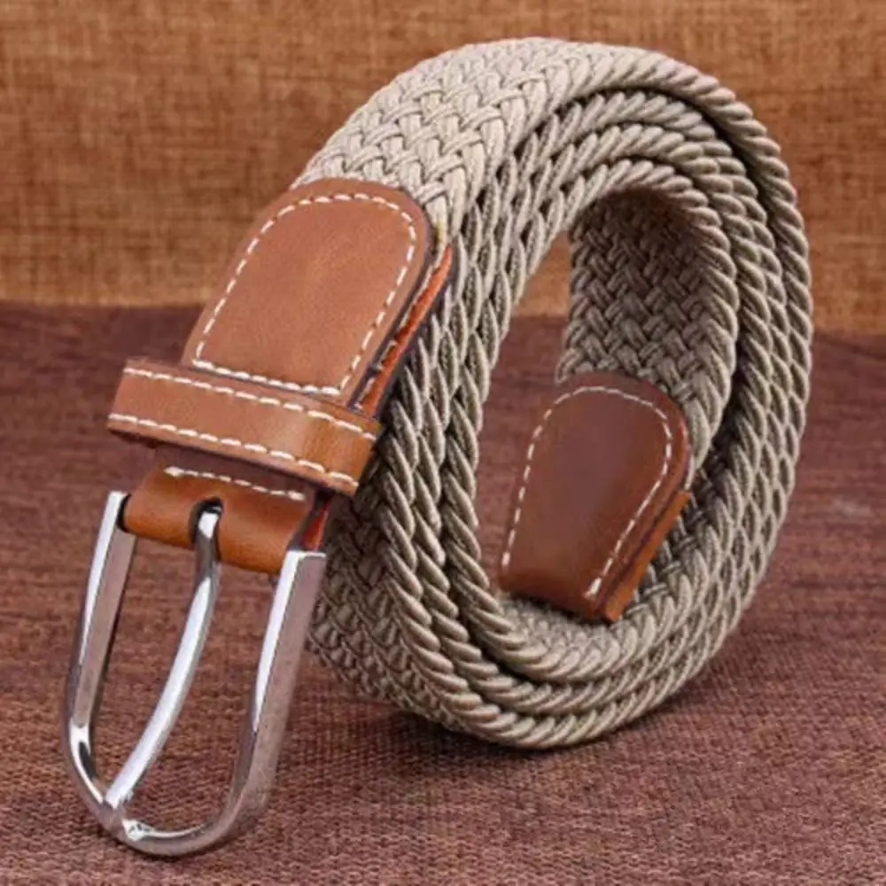 Multicolored Elastic Braided Belt No Hole Comfortable To Wear Stretch Woven Belt Alloy Pin Buckle Punch Free Men's Waistband