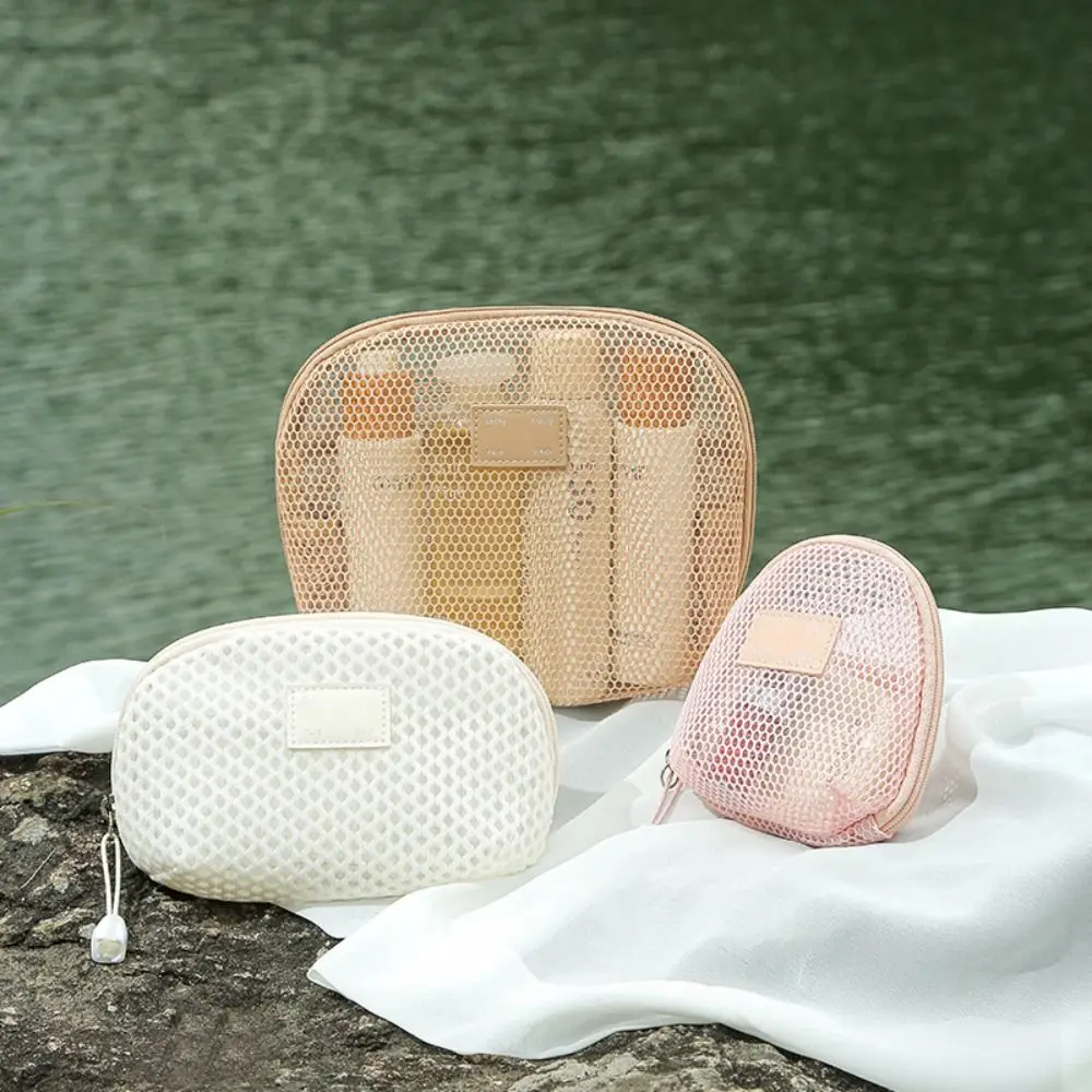 Solid Color Mesh Cosmetic Bag S/M/L Zipper Bags Cosmetic Accessories Organizer Visibility Lightweight Makeup Pouch Mobile Phones