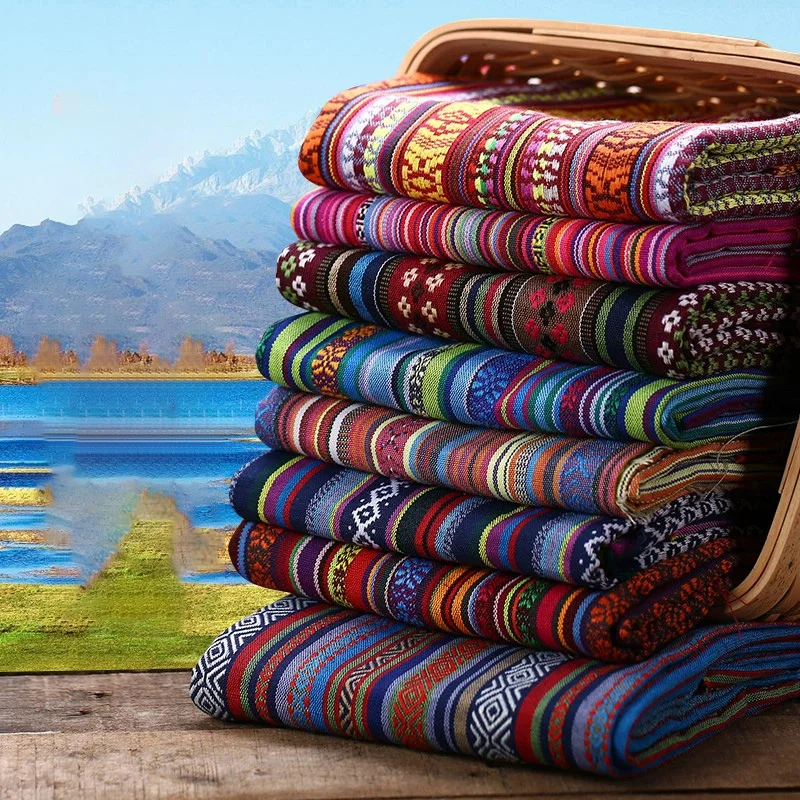 46colors Cotton Linen fabric Thicken Ethnic Fabric Polyester printed cloth Pillow able Curtain Decorative cloth diy Handmade