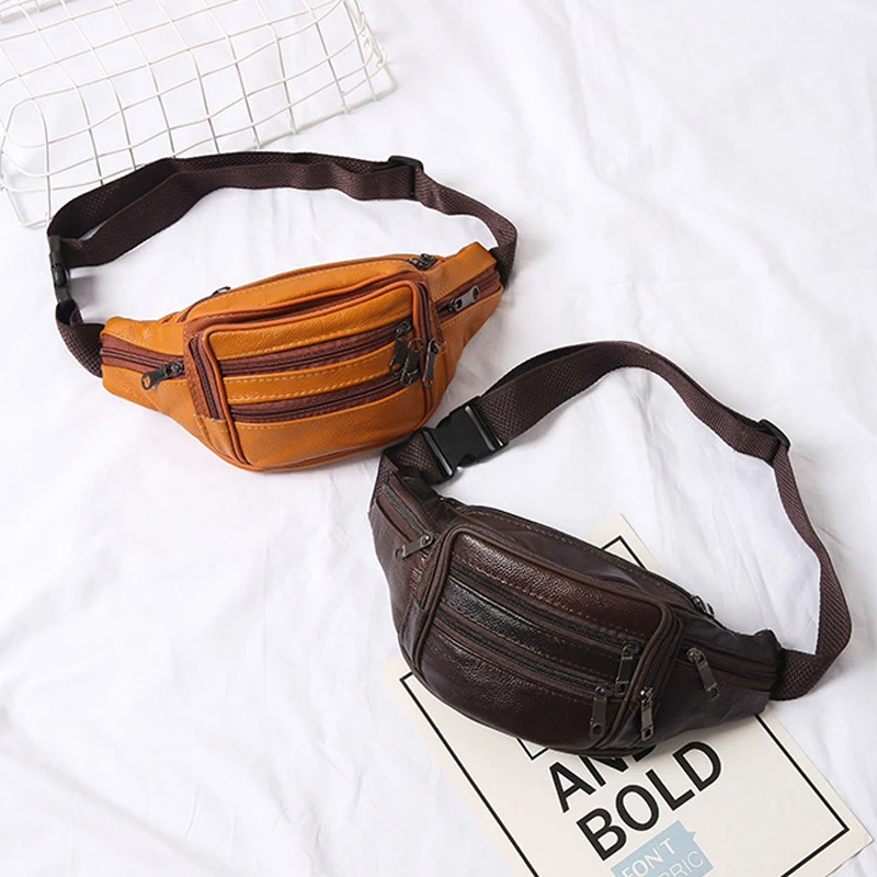 

Waist Bag Fanny Pack Male Genuine Leather For Men Women Belt Pouch Handbag Shoulder Man Kangaroo Hip Sack Belly Cross Banana