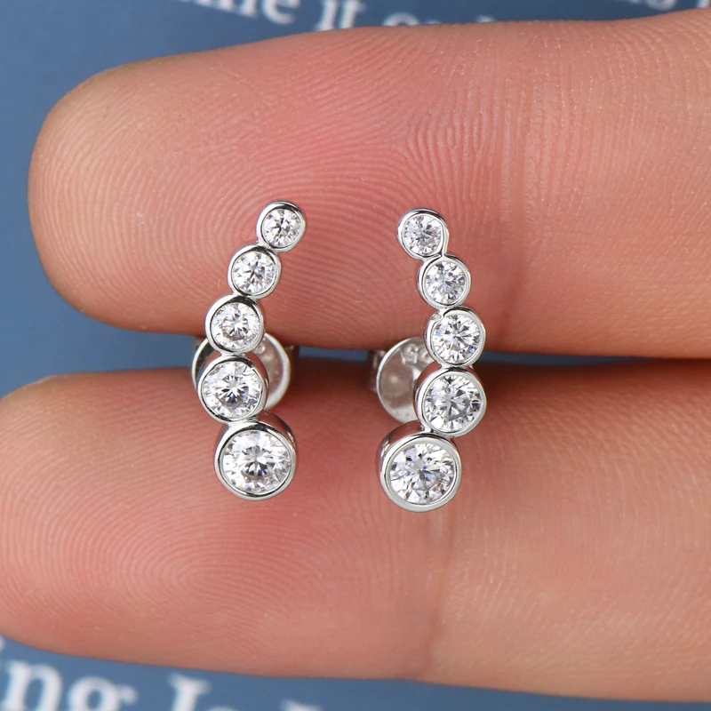 2023 New All Round Moissanite Earrings for Women 0.43ctw Climber Earrings Studs 925 Silver Certified Original Engagement Jewelry