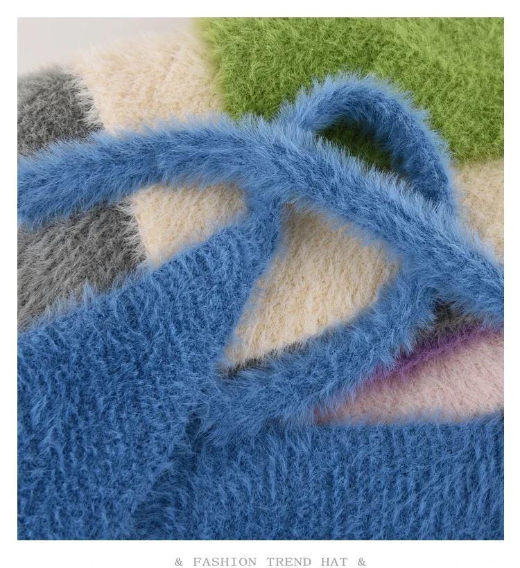 French Headscarf Women Autumn Winter Warmth Plush Knitted Wool Triangle Towel Sweet and Cute Tied Lace-up Knitted Headband