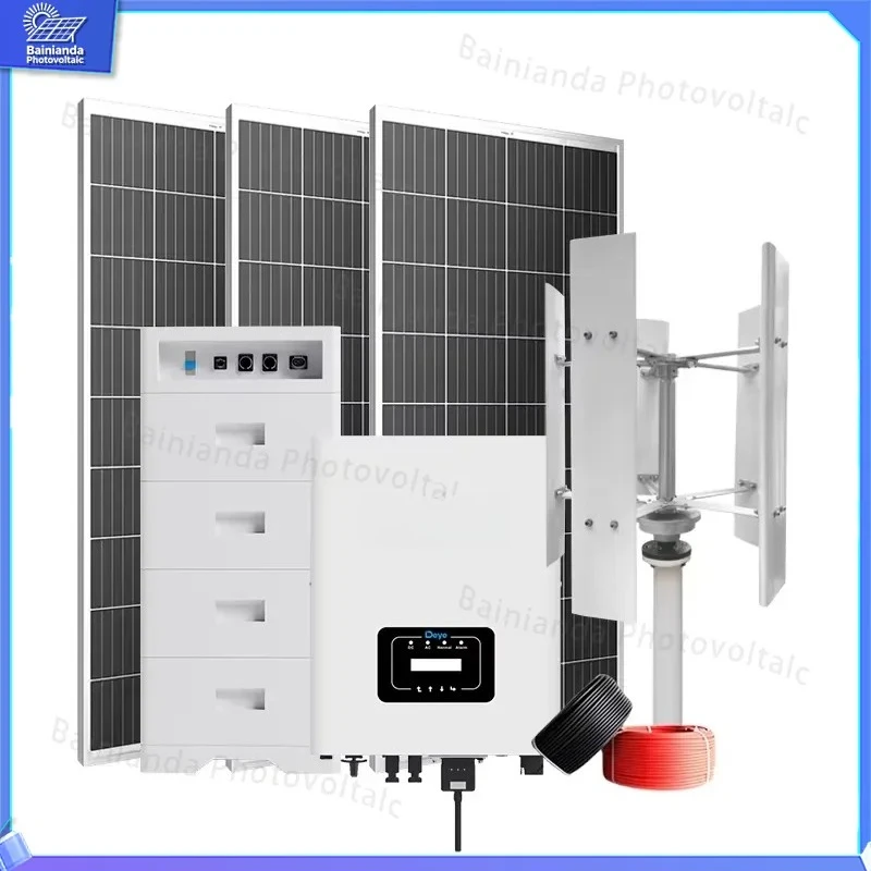 5KW Hybrid Solar Wind Power System Vertical Axis Wind Turbine Generator 300W 600W 800W 1KW 2KW Photovoltaic Home Off Grid