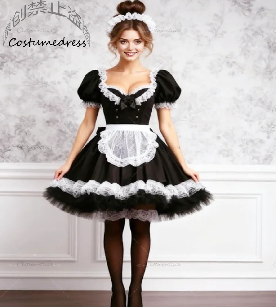 할로윈 메이드 의상 이브닝 드레스 흑백 고딕 짧은 댄스 파티 드레스 2026 프릴 코스프레 로리타 공식 파티 가운 마녀