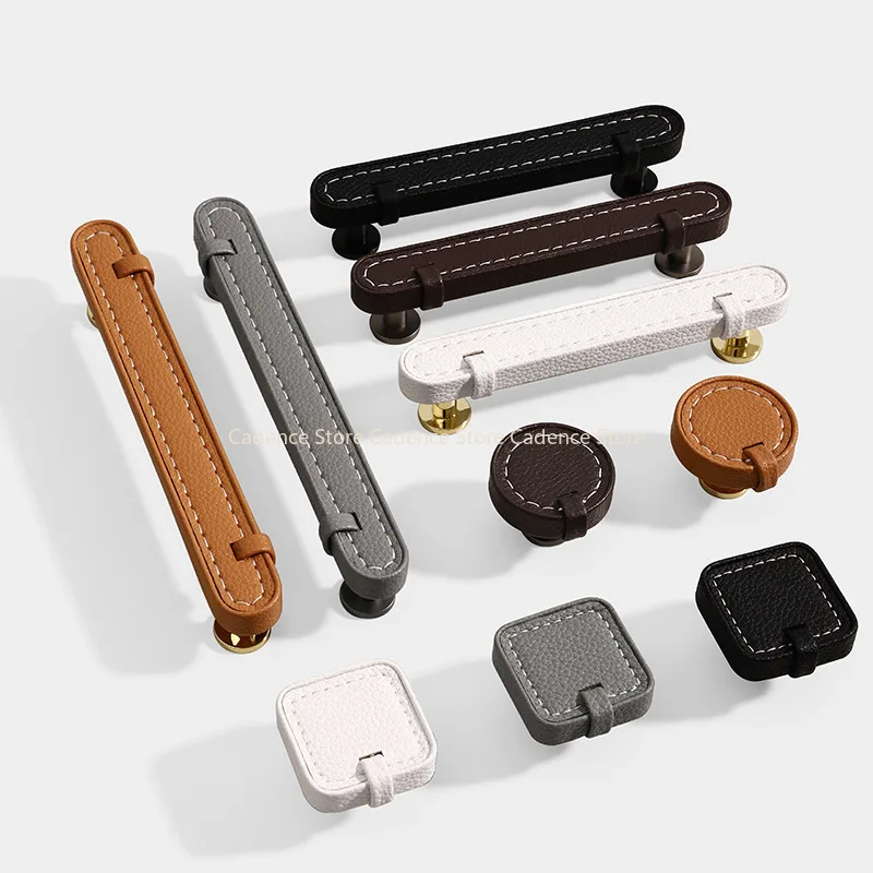 

2pcs Fashionable Leather Handle - Solid Zinc Alloy Cabinet Door Handle for Wardrobe and Kitchen Cabinet Hardware
