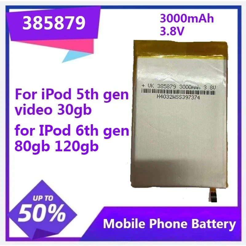 

Для IPod 6-го поколения Classic 80 ГБ 120 ГБ 385879 Аккумулятор для IPod 5-го поколения видео 30 ГБ 3,7 В 3000 мАч Аккумулятор