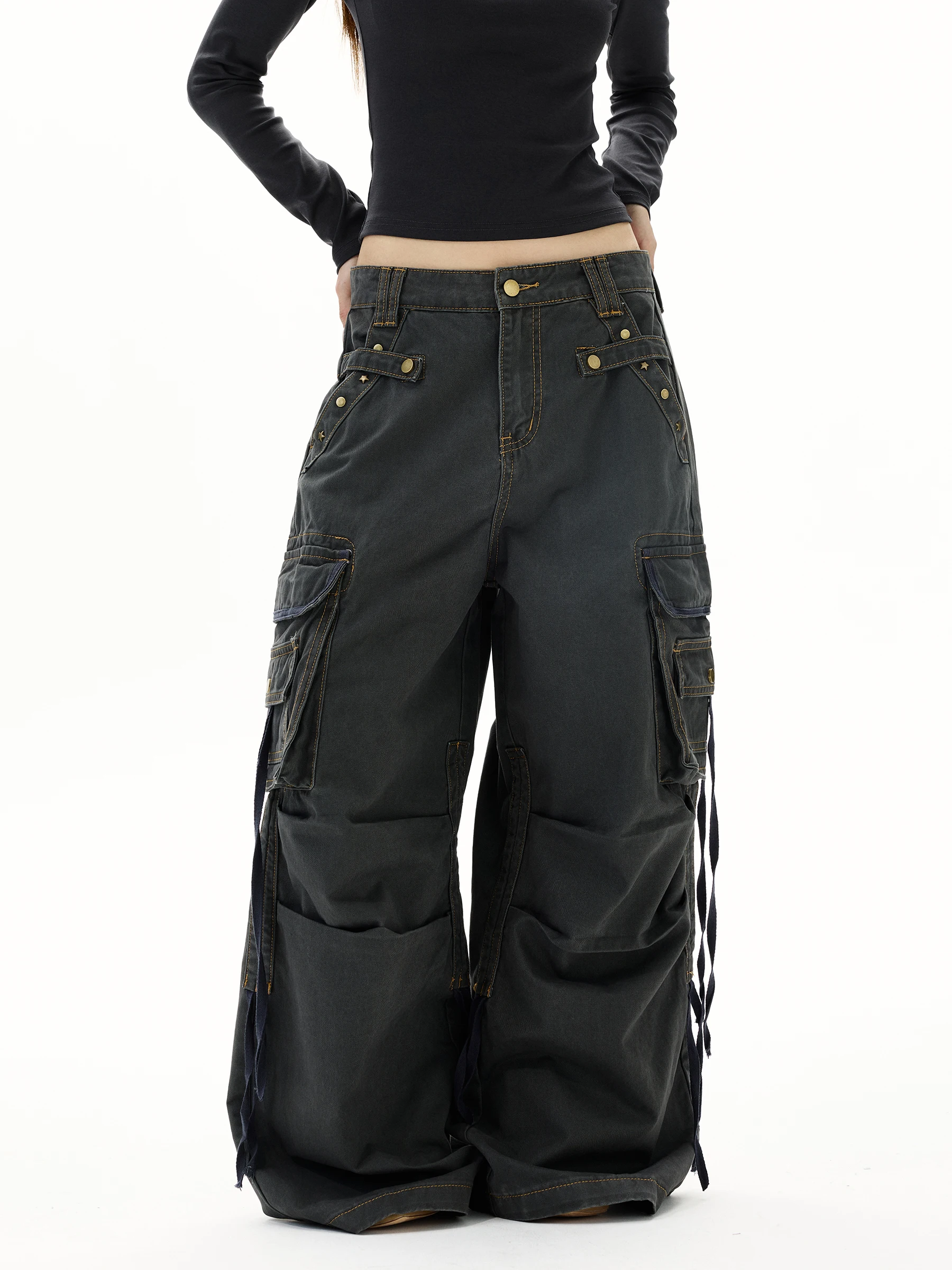 

WLNEXT American Retro Punk Work Pants Men Women Couple Trendy Loose High Waist Cotton Street Style Casual Trousers