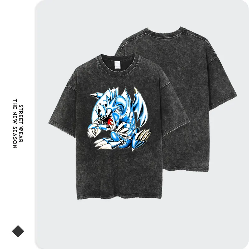 Anime Yu Gi Oh T Shirt Men Harajuku Blue Eyes White Dragon Graphic T-shirts Streetwear Casual Style Manga Tops Tees 100% Cotton