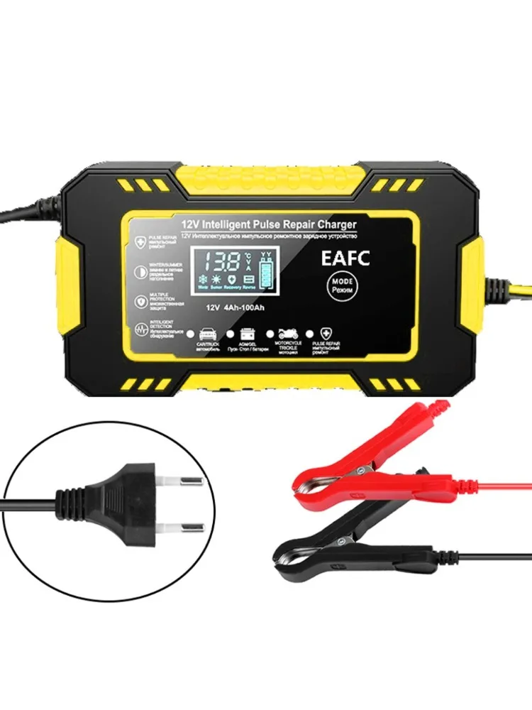 12V 6A Pulse Repair Smart Charger - LCD-Display Schnellladung für AGM/GEL/Blei-Säure-Batterien (Auto/Motorrad)