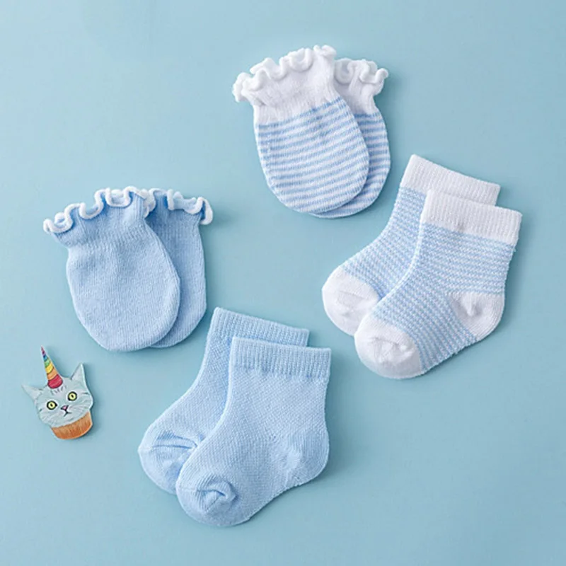 

Soft Cotton Baby Socks Gloves 4Pair Set Solid Color Elastic Ruffle Strip Cute Newborn Toddler Girl Boy Mitten