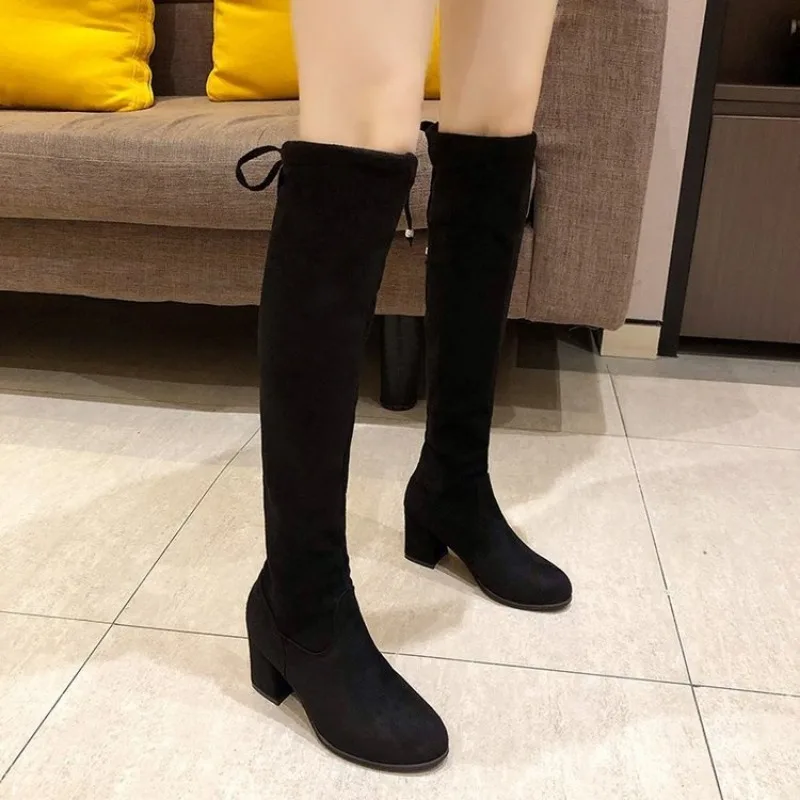 

Fall Winter Women Pumps Boots High Quality fashion Lace-up European Ladies Shoes PU High Heels Fast Delivery Long barrel Boots