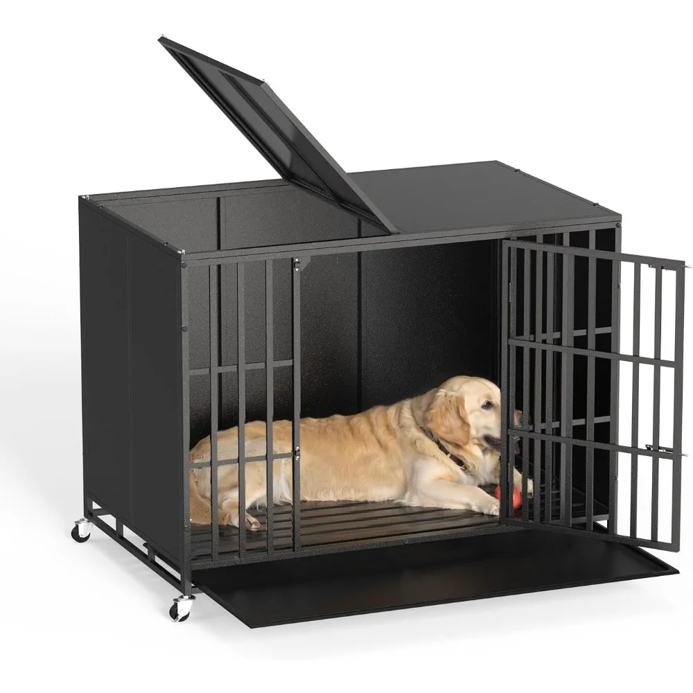 

42 inch Heavy Duty Indestructible Dog Crate, Dog Cage for Large Dogs,Dog Kennel with Wheels and Removable Tray