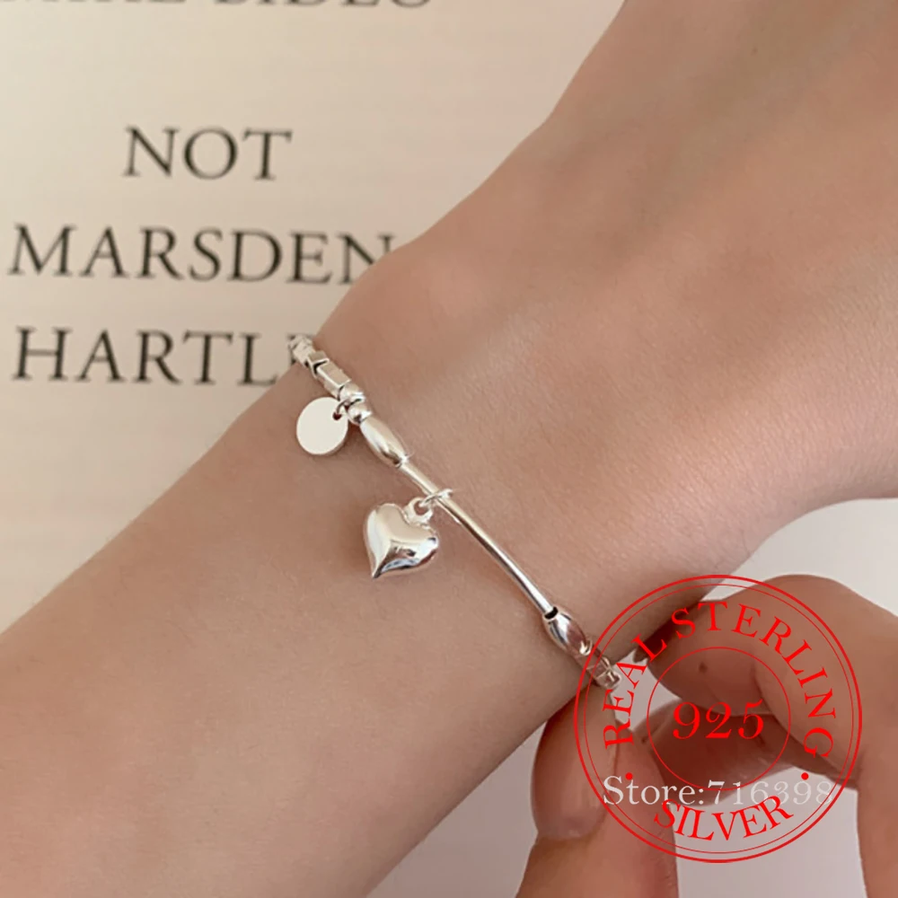 Real Money 925 Sterling Silver Sweet Heart Cube Charm Chain Bracelet For Women Girls Homme Wedding Party Jewelry Gift