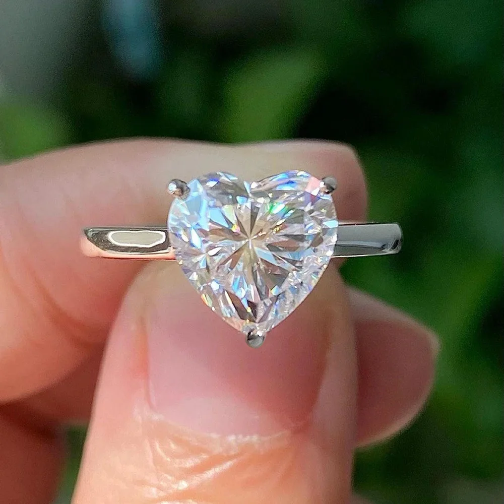 2/4CT Heart Simulated Moissanite Solitaire Engagement Rings 925 Sterling Silver Diamond Ring for Women Wedding Jewelry Bague