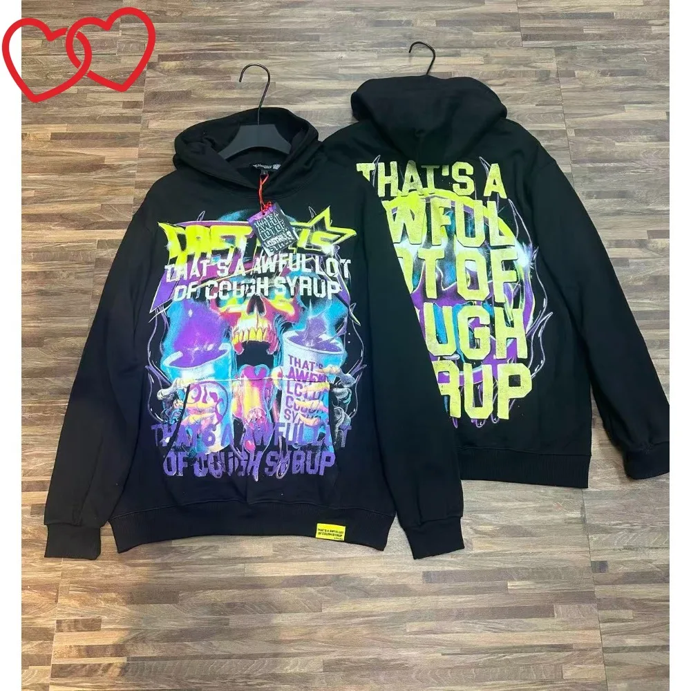 هذا الكثير من الرائع من CUGH SYRUP مقنعين البلوز الرجال إلكتروني نمط طباعة هوديس الأمريكية خمر جديد هوديس الرجال