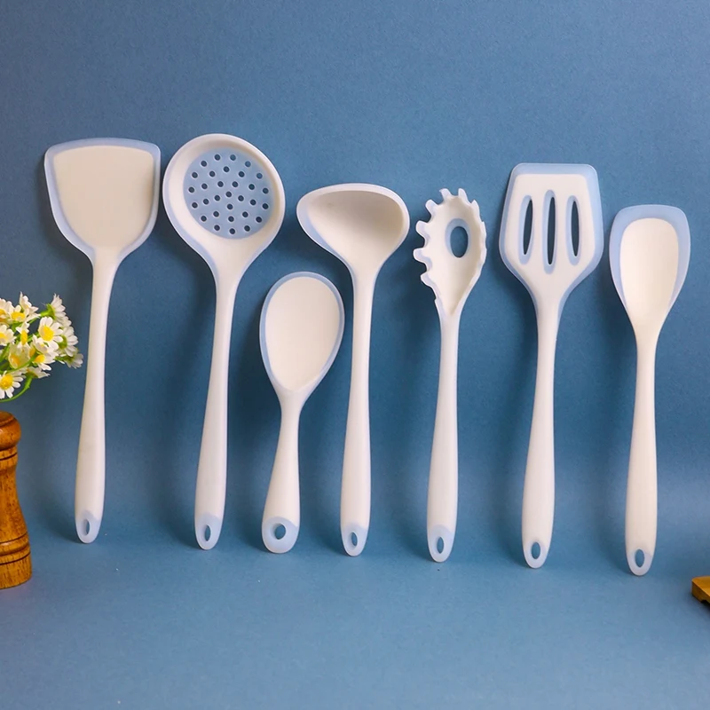 7 Pc Non Stick Silicone Utensil Set For Cooking And Baking Pot Spatula Kitchen Multifunctional Cooking Utensils Durable White