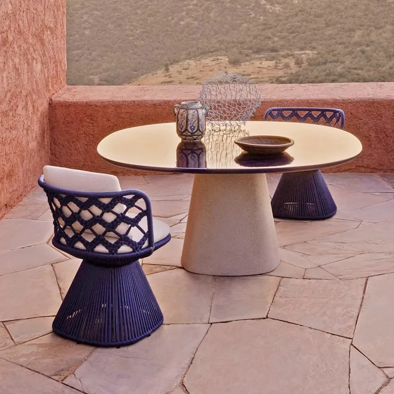 طاولة وكراسي من الخيزران للاستخدام الخارجي المبتكر مكونة من ثلاث قطع كرسي أريكة فردي لغرفة الشمس وأثاث ترفيهي من الخيزران #1