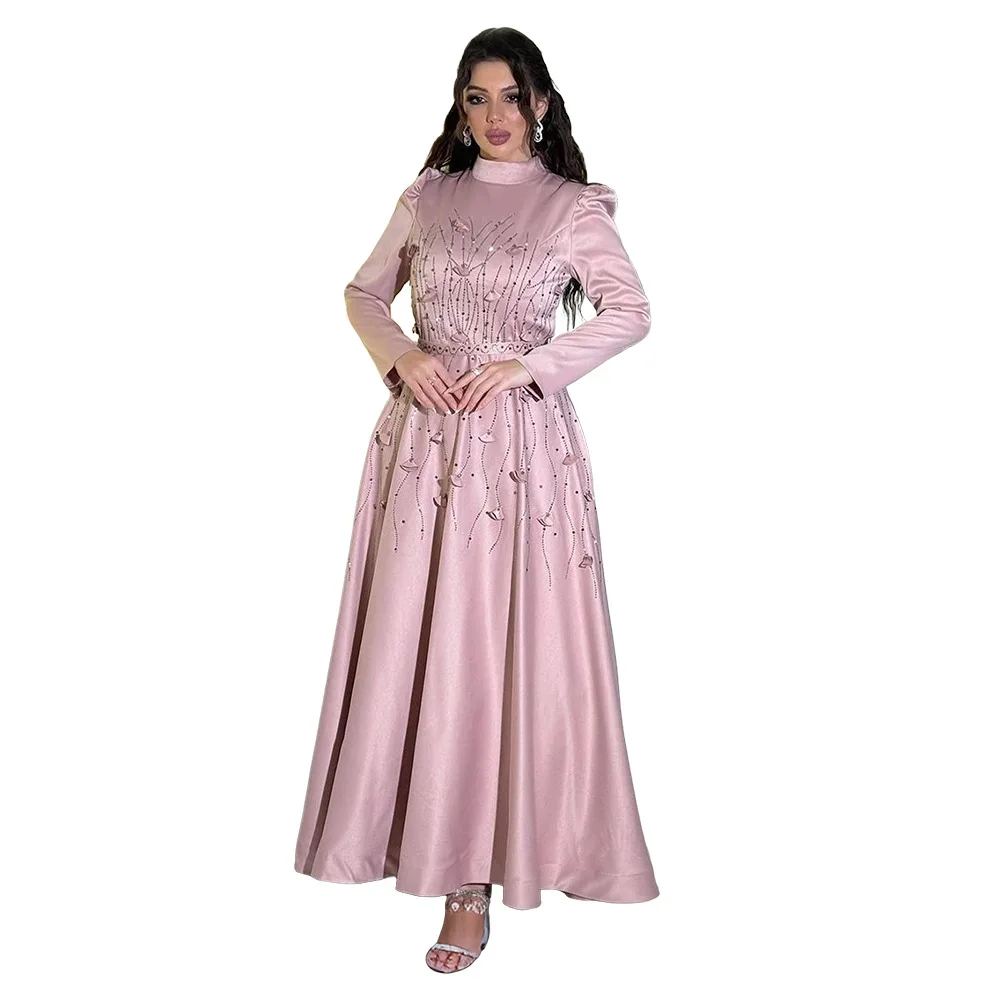 

Eid Mubarak Muslim Women Beading Maxi Dress Abayas Dubai Turkey Kaftan Ramadan Jalabiya Caftan Kebaya Party Dresses Vestido Gown