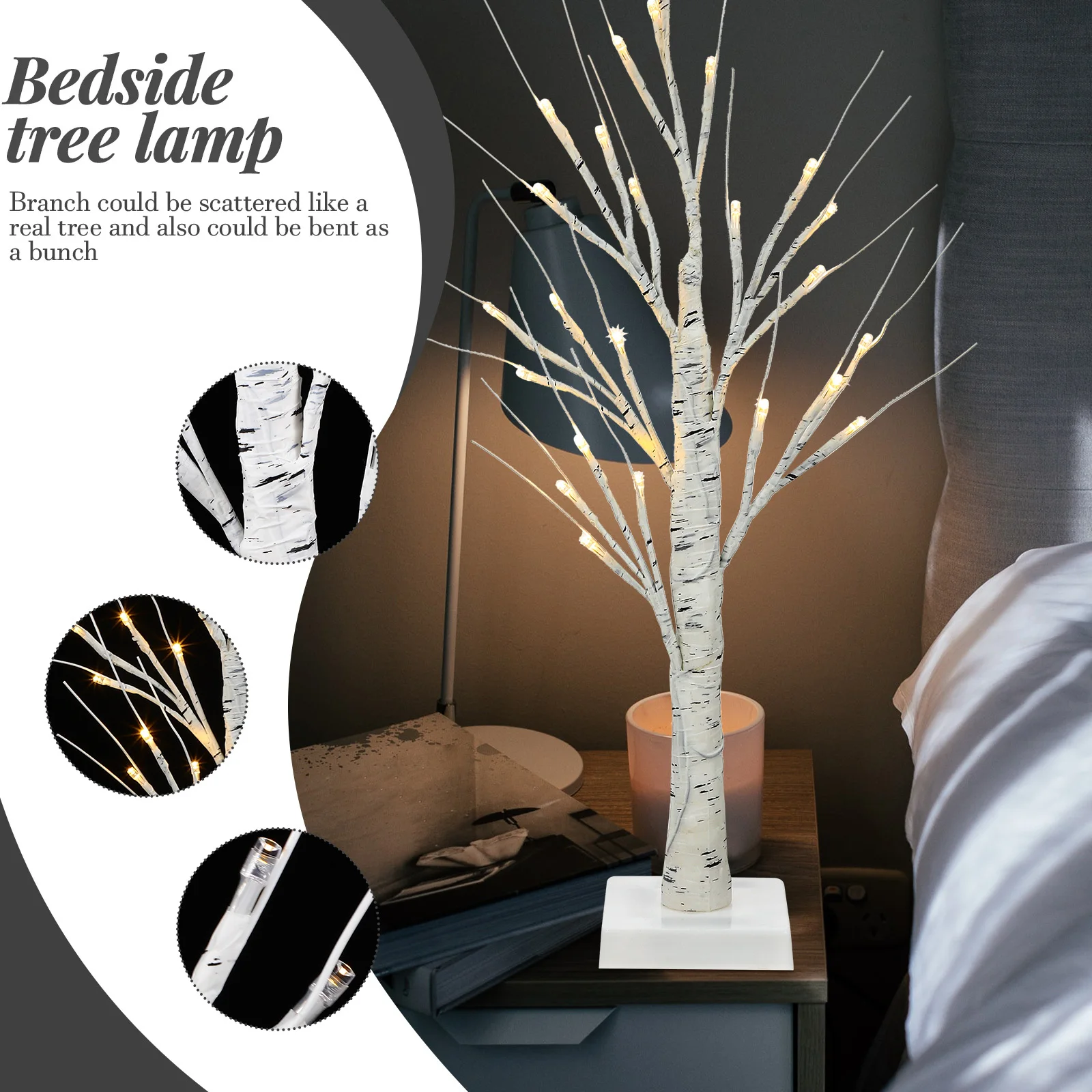 LED Birch Tree Lamp Lighted Tree for Home Desk Decor Creative Branch Design Square Stand Holiday Christmas Easter Valentine