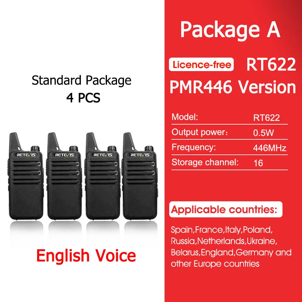 Retevis RT622 Mini Walkie-Talkie 4 Stück Funkgeräte PMR446 FRS Tragbares Zweiwege-Funkgerät für Restaurant Hotel