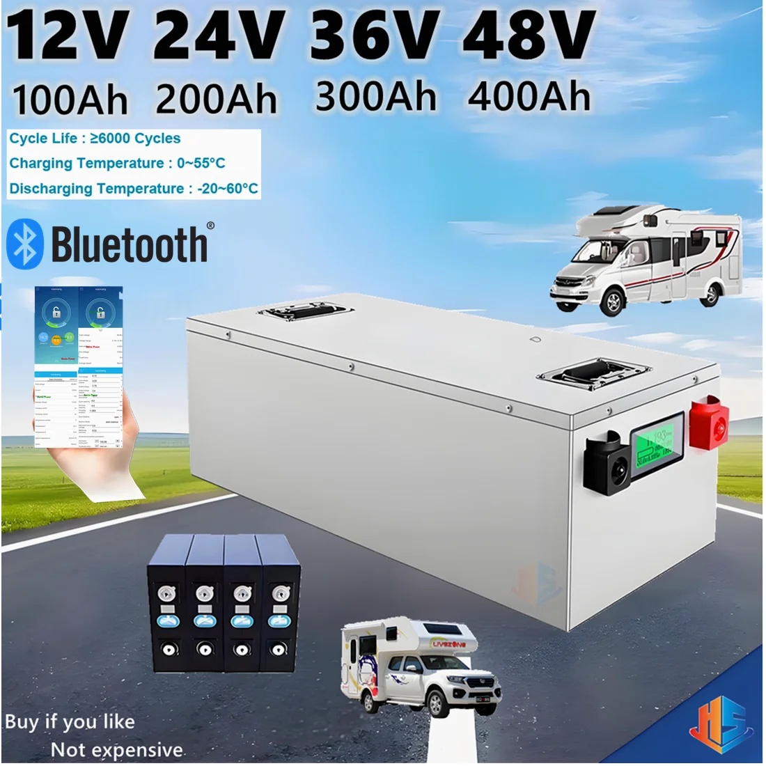 12V 24V 36V 48V 100AH 150Ah 200AH 300Ah 400Ah lifepo4 lithium battery bluetooth BMS APP for solar inverter EV Fishing boat
