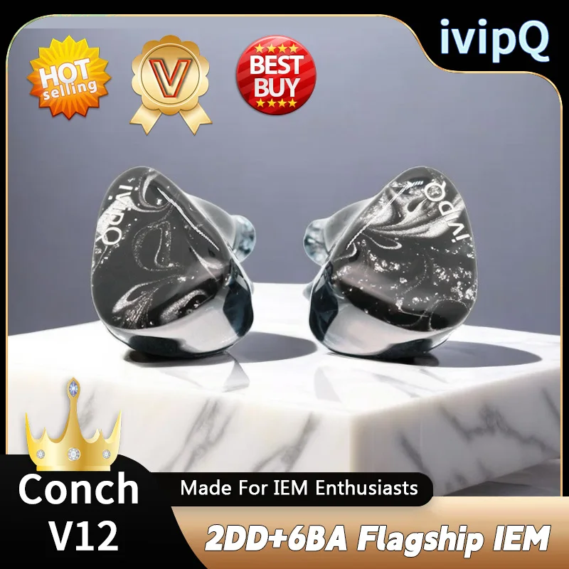 ivipQ Conch V12 2DD+6BA Flagship IEM With Upgraded Modular Cable HiFi Music Monitor Earphones Wired For Audiophiles Musicians