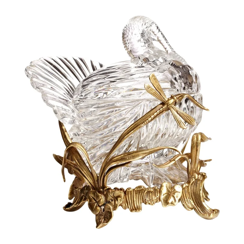 

Luxury Royal Unique Crystal/Glass Decorative Fruit Bowl/Candy Plate with Modern Copper Home Decorative Dewaxed Brass