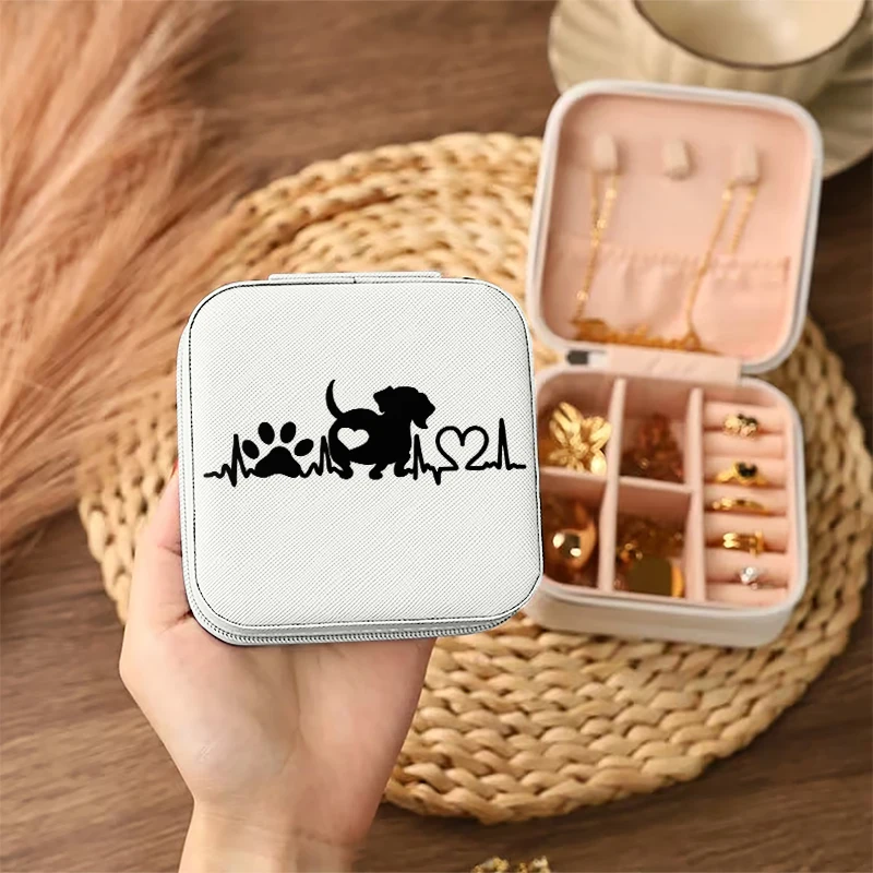 1pc Dachshund Heartbeat Love Portable Jewelry Storage Box, Simple Jewelry Organizer Box,Gifts Box For Women