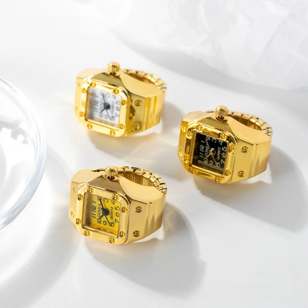 Retro Gold Silver Color Square Shaped Watch Rings for Men Women Stainless Steel Punk Jewelry Mini Clock Creative Charm Gift 2026