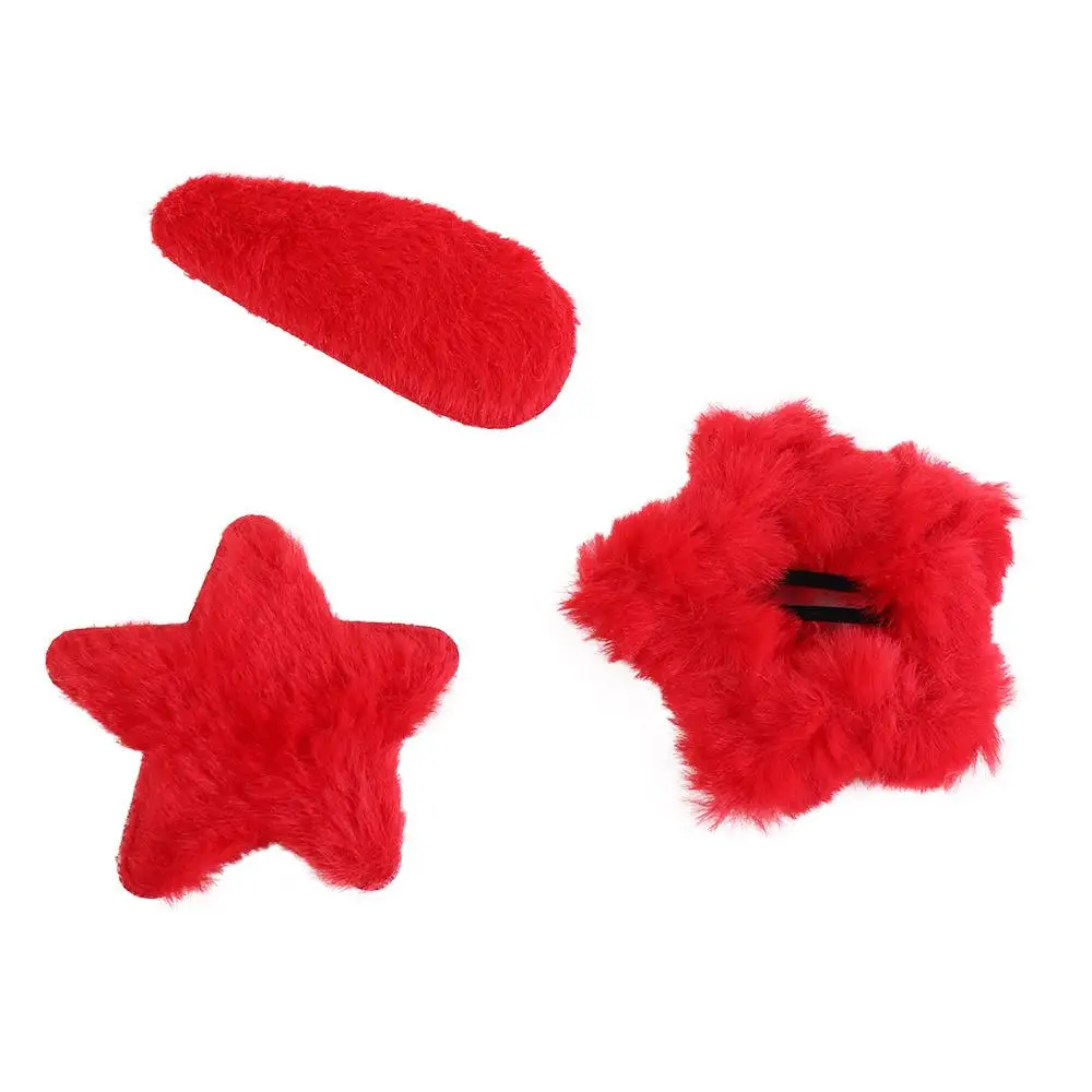 

1pair Waterdrop Plush Star Hair Clips Barrettes Red Color New Year Hairpins Hair Side Clip Korean Style Star Duckbill Clips