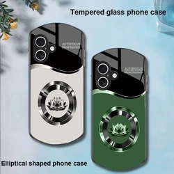 Circle Lotus White For Apple IPhone 16 11 13 15 14 Pro Max 12 Mini 7 8 Plus XR X XS Elliptical Shaped Tempered Glass Phone Case