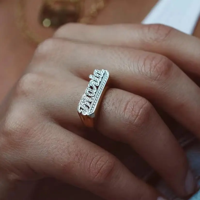 

Custom Frosted Name Ring Personalized Name Band 925 Silver Custom Textured Ring Fashion Jewelry Unique Birthday Gift for Women