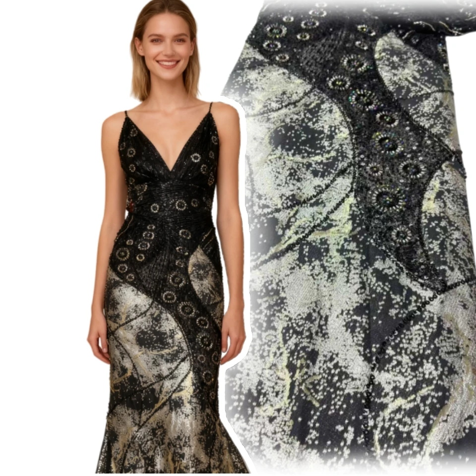 

2022, французская нигерийская высококачественная тюлевая кружевная ткань с бусинами и блестками, сетка для вышивки свадебного платья невесты, шитье CC1831