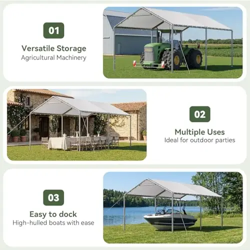 10x20 Carport Heavy Duty Carport Potable Car Canopy Garage, White view 6