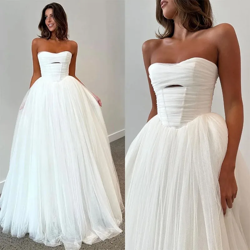 Boho A-Line Bride  Dress Strapless Tulle Wedding Dresses Bridal Gowns Vestidos Novia Bodice Country Robe de mariage