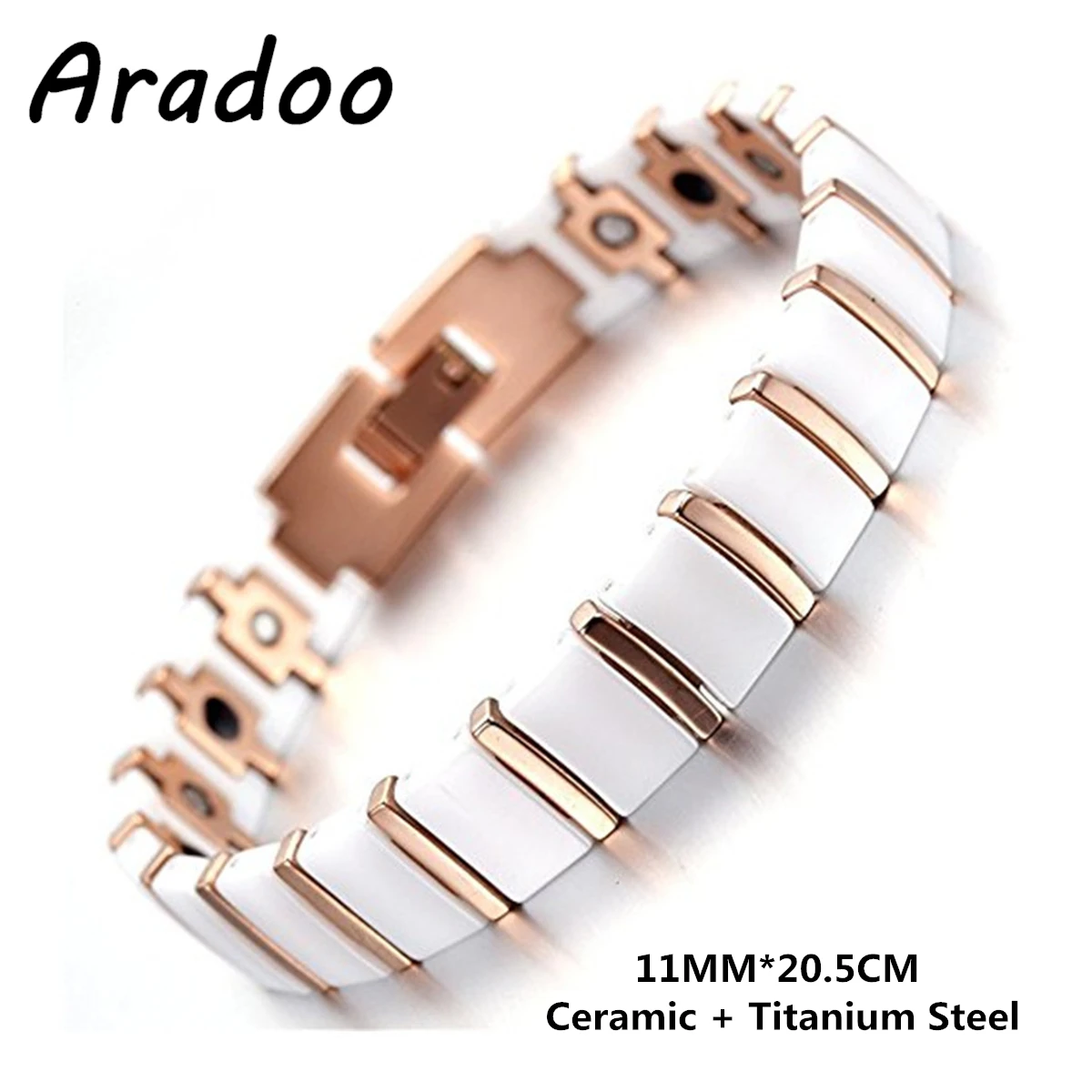 ARADOO Titanium Steel Ceramic Bracelet Magnetic Therapy Stainless Steel Adjustable Link Bracelet