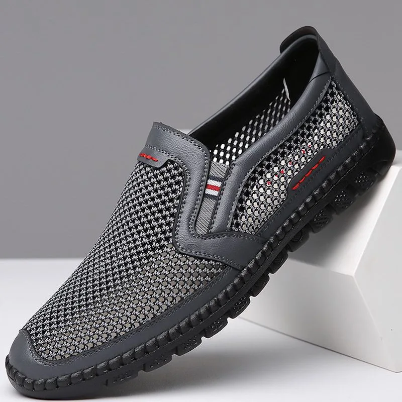 

Leaky casual shoes, men's leather shoes, breathable and versatile, men's soft soled low top shoes, mesh shoes