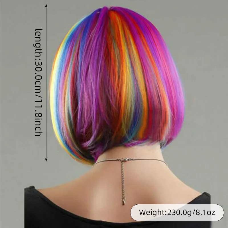 Femme sept couleurs BOB fête Cosplay vêtements chapeaux Air frange cheveux courts raides Halloween habiller étudiant tête perruque couverture