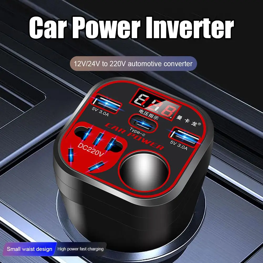 Inversor de energia do carro com display LED, 12V, 24V, 200W, 3 portas USB, isqueiro, QC3.0, inversor de energia, acessórios adaptador