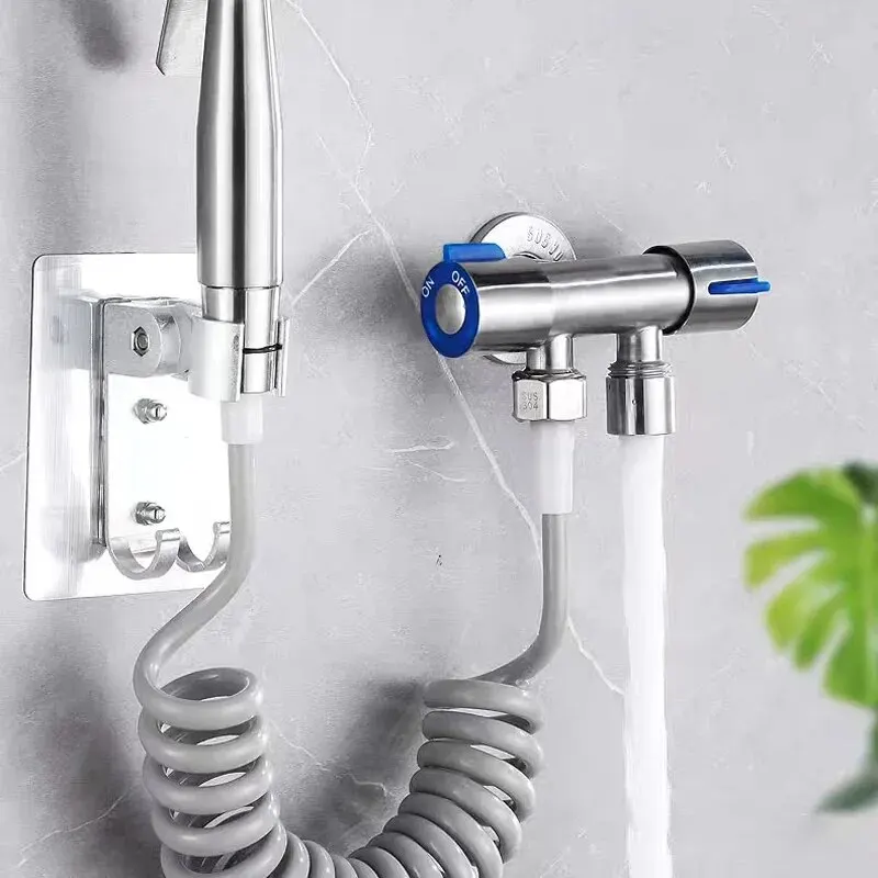 304 الفولاذ المقاوم للصدأ واحد الماء البارد 1 في 2 خارج الحمام المرحاض صمام زاوية غسالة منفذ مزدوج مياه الحنفية #6