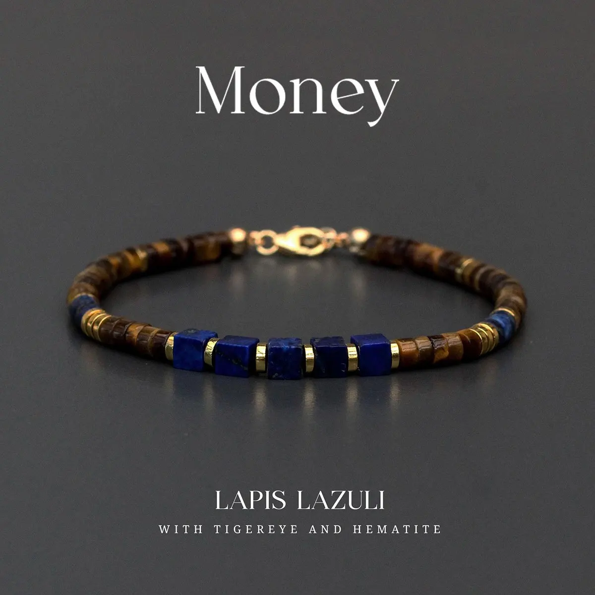 Lapis, Tiger's Eye & Hematite Men's Bracelet: Attract Wealth, Abundance, Prosperity. Daily Wear.
