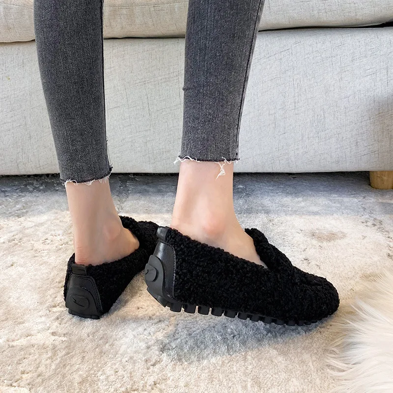 Woolen Shoes Women Winter Wear Thick Soles Driving with Fleece Snow Boots Bean Shoes Warm Cotton Shoes Large Size Women's Shoes