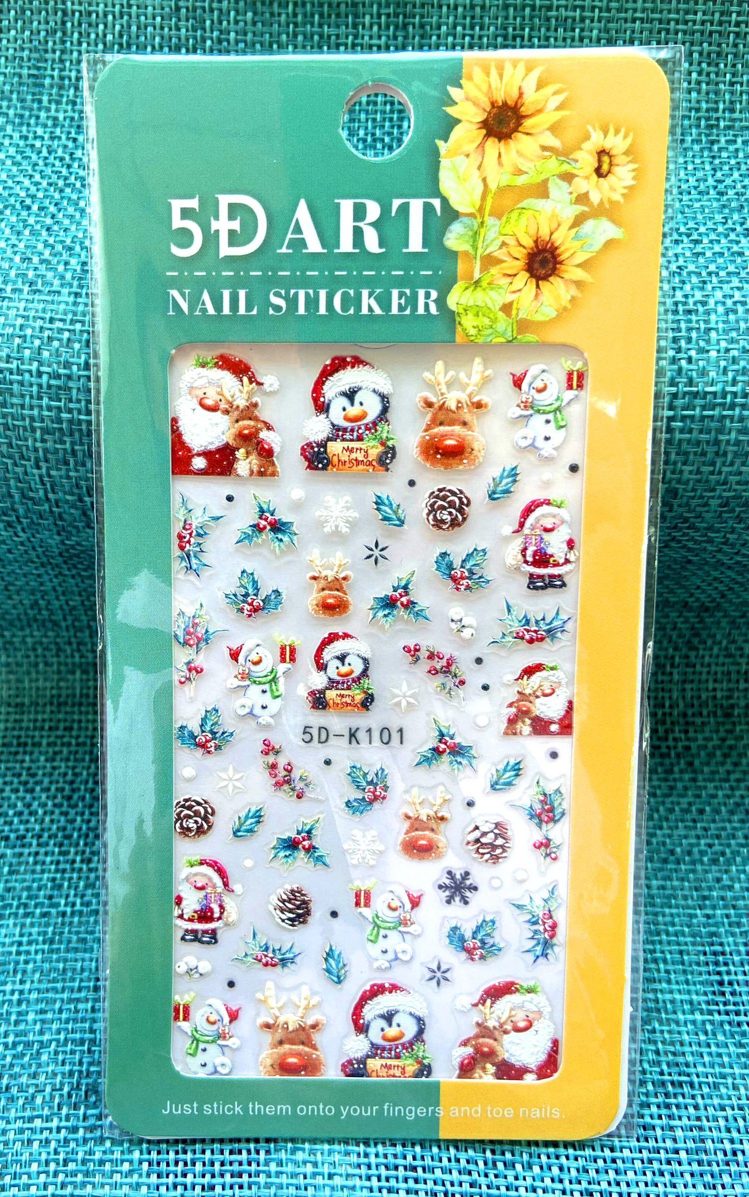 1Sheet 5D Christmas Embossed Nail Art Stickers Winter Cartoon Santa Claus/Tree/Snowflake/Elk Design Sticker DIY Manicure Decals