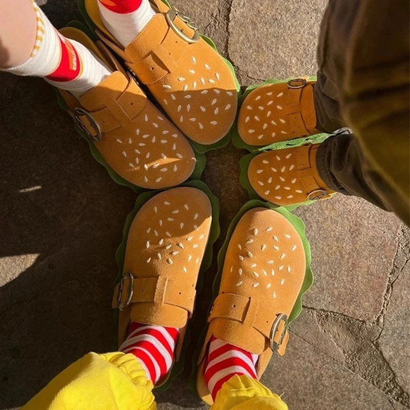 Autumn Women Slippers Funny Hamburger Shoes Platform Clogs Mules Outdoor Beach Sandals Female Casual Indoor Home Slides Loafers