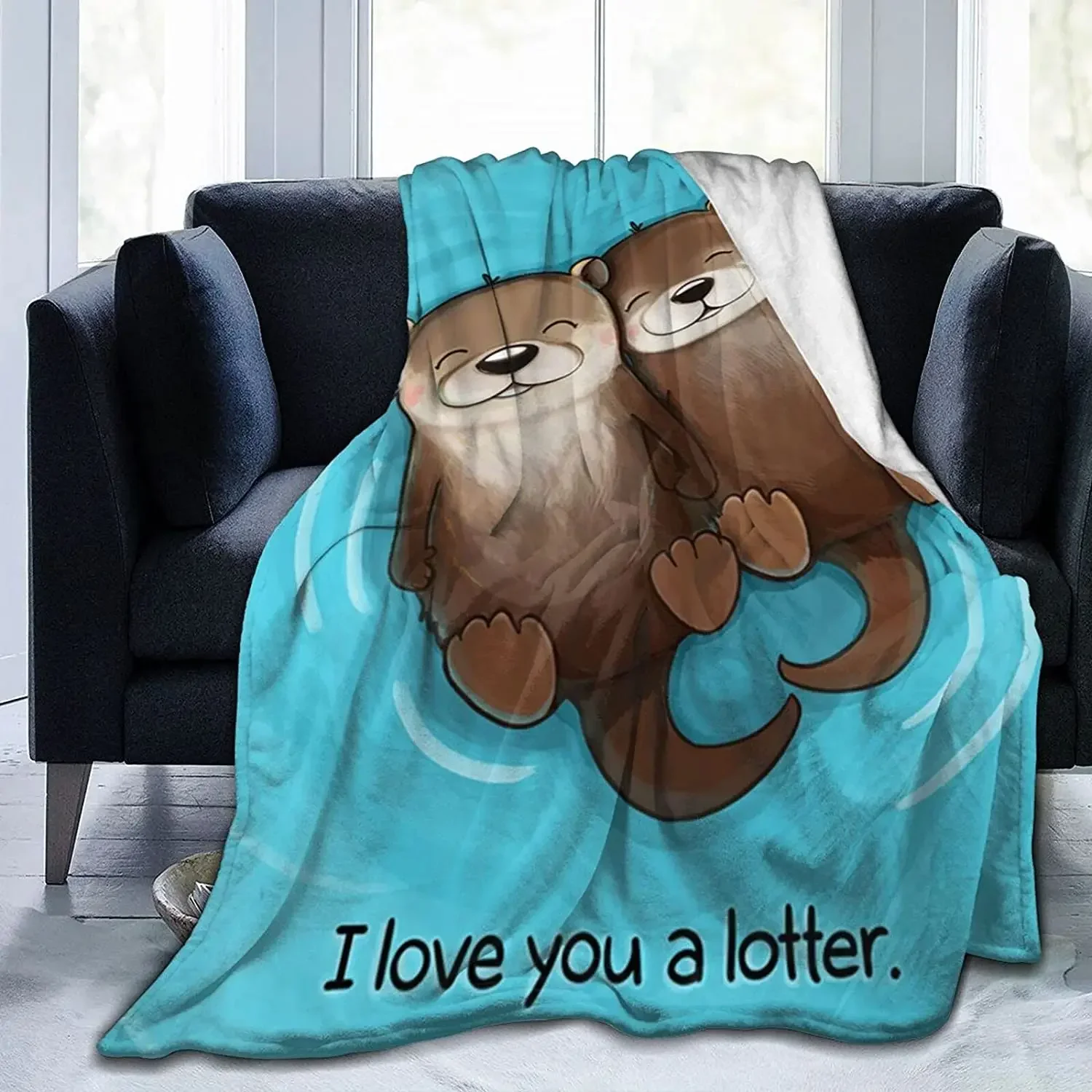 Kawaii Sea Otters Flannel Throw Blanket,Cozy Noon Break Blanket for Office Couch Lightweight Warm Super Soft, Gifts  Kids