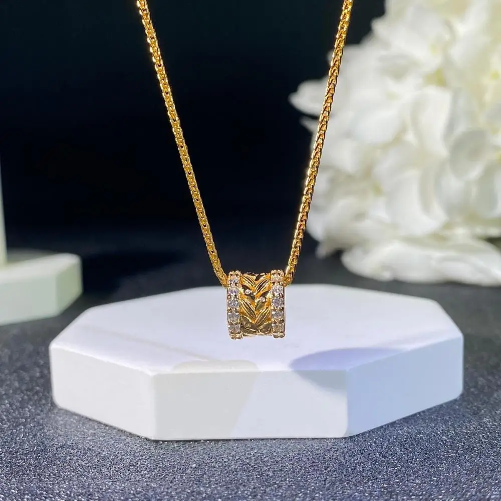 

S925 sterling silver gold branches and jade leaves wheat ears small waist necklace niche pendant collarbone chain